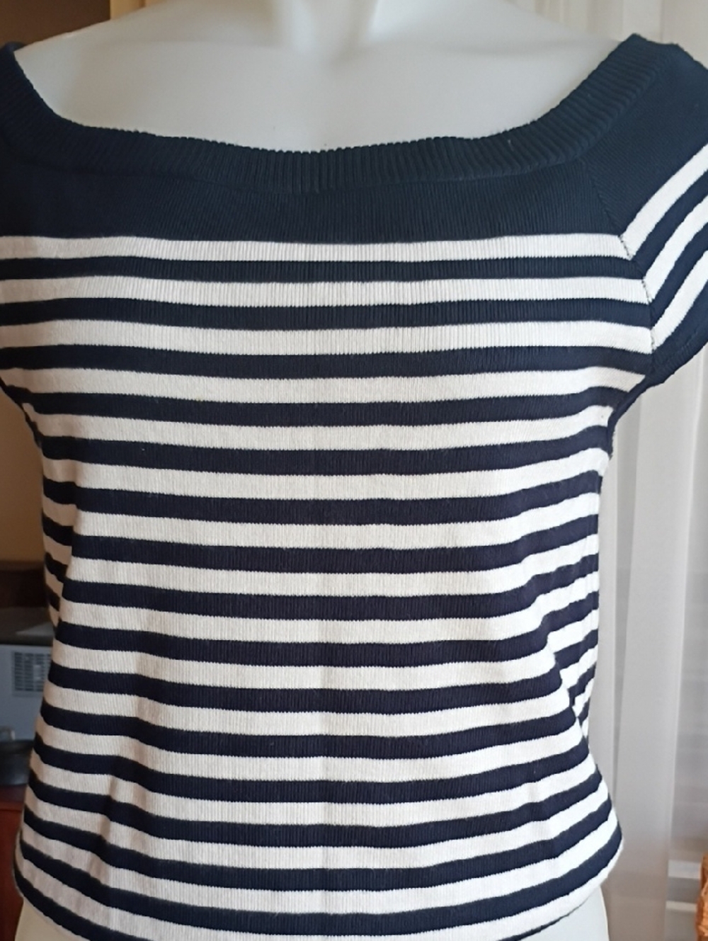 Tommy Hilfiger Striped Navy/black and White Knit Boatneck Sweater
